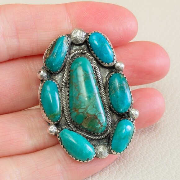 Sterling Multi-Stone Turquoise Cluster Ring — Size 10.25 - Picture 14 of 14